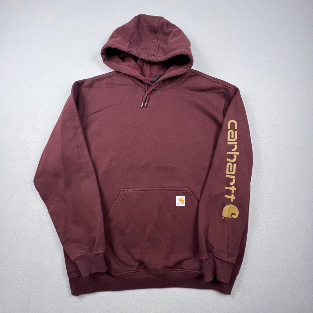 Carhartt Hoodie Mens XL Maroon Graphic Sleeve Loose Fit Midweight K288 PRT Work